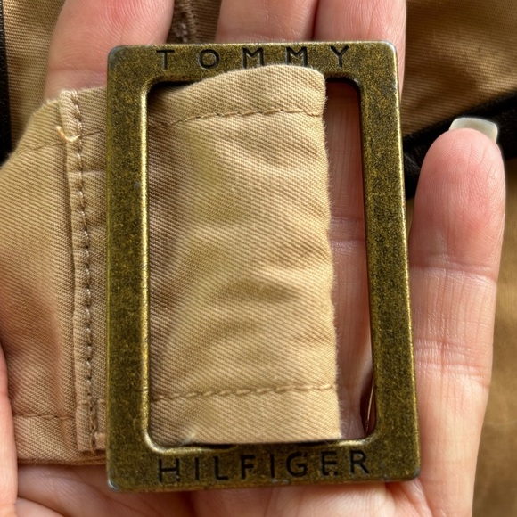 Tommy Hilfiger Tan Double Breasted Cotton Trench Coat with Faux Leather Trim L - Picture 6 of 14